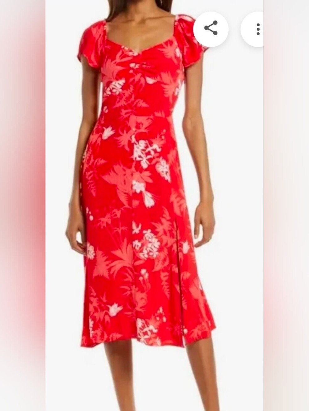 Chelsea28 Red Tropical Floral Midi Dress with Puff Sleeves